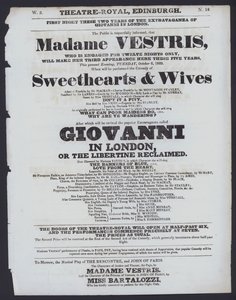 Teaterprogram for Theatre Royal, Edinburgh, 6. oktober 1829 (litho) af Scottish School