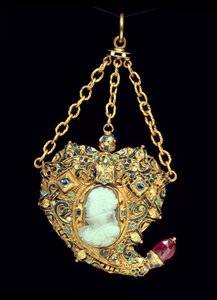 Medaljonsæt, med et portræt af Mary, Queen of Scots (1542-87) sent i det 16. århundrede (guld og onyx) af Scottish School