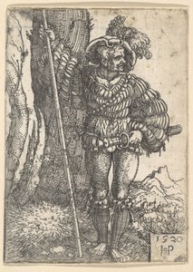 Et Lansquenet stående ved et træ, 1520. af Sebald Beham