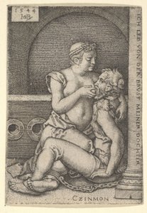 Cimon sad mod en søjle til højre, og diede fra Pero, der knæler ved siden af ham, 1544. af Sebald Beham