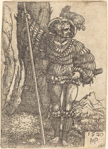 Fodsoldat stående ved et træ af Sebald Beham