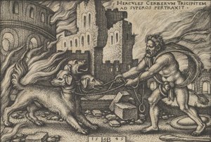 Hercules Capturing Cerberus, fra The Labors of Hercules, 1545.