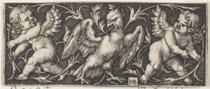 Vandret panel med en ørn flankeret af to Genii, 1544. af Sebald Beham