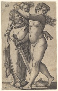 Judith går til venstre med hovedet af Holofernes i højre hånd og et sver..., ca. 1530-50. af Sebald Beham