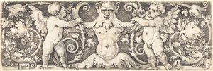 Ornament med mandlig halvfigur mellem to genier af Sebald Beham