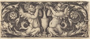 Ornament med Tritons blæsende horn af Sebald Beham
