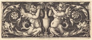 Ornament med to Tritons blæsende horn af Sebald Beham