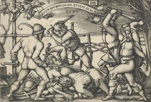 Bondeslagsmål, fra Bondegildet eller de tolv måneder, 1547. af Sebald Beham
