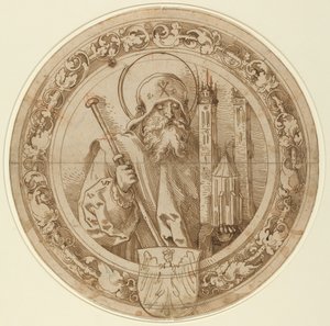 Sankt Sebald bærer modellen af sin kirke i Nürnberg af Sebald Beham