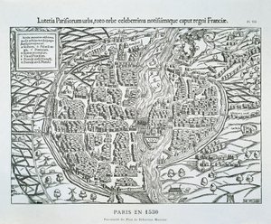Paris byplan ca. 1530 (trægravering) af Sebastian (after) Münster