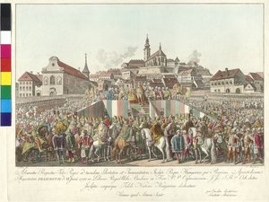 Kroning af kejser Franz II til kongen af Ungarn i Budapest den 6. juni 1792 (kobberstik) af Sebastian Mansfeld