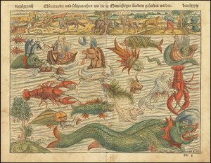 1570-udgave af Sebastian Münsters kort over havuhyrer af Sebastian Munster