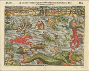 Ca. 1570 kort over land- og havmonstre af Sebastian Munster af Sebastian Munster