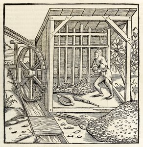 Minedrift med vandhjul, fra 1550-udgaven af 