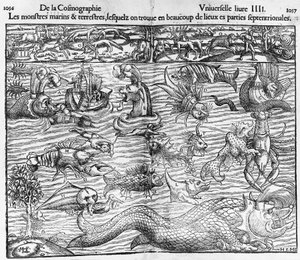 Hav- og terrestriske monstre, illustration fra Cosmographia Universalis, af Sebastian Munster (1489-1552)
