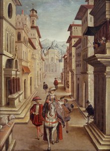Elegante figurer i en italiensk renæssancegade (olie på lærred) af Sebastian Vrancx