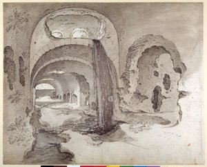 Tivoli, Cryptoporticus under Hercules Victors tempel (pen & blæk med vask på papir) af Sebastian Vrancx