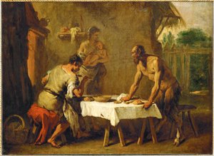 Le satyr et le paysan - Satyr og bonde, en æsteuropæisk fabel ... af Sebastiano (attr. to) Ricci
