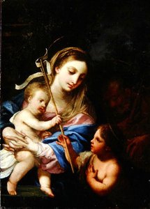 Den hellige familie med Johannes Døberen (olie på kobber) af Sebastiano Conca
