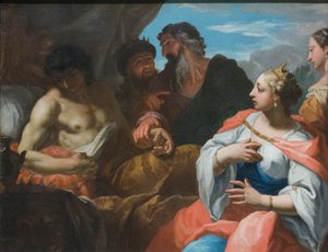 Anthiocus får besøg af lægen i nærværelse af Seleucus og Stratonice, slutningen af det 17. århundrede (olie på lærred)