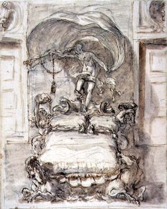 Seng med havheste og formue (brunt blæk og vask over kridt) af Sebastiano Ricci