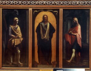 Kristus med to hellige. Maleri af Sebastiano del Piombo (1485-1547). Olie på lærred. Venetiansk kunst, renæssance. Regionalt kunstgalleri, Tambov af Sebastiano del (c.1485 1547) Piombo