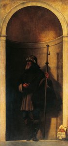 St Sinibald, dekoration fra orgeldør, ca 1509, af Sebastiano del Piombo (ca 1485-1547), olie på lærred, 293x137 cm, San Bartolomeo Kirke, Venedig, Italien