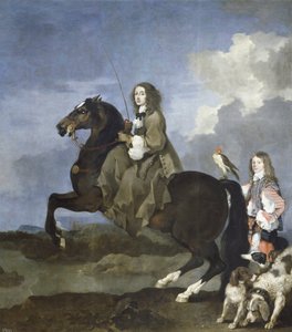 Portræt af Christine af Sverige til hest (1626-1689), dronning af Sverige - Christina af Sverige (1626-1689) til hest - Maleri af Sebastien Bourdon (1616-1671) af Sébastien Bourdon