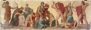 "Massakren på niobiderne", komposition fra atriummet i prins Napoleons hjem i Pompeji, ca. 1860 (olie på lærred på træ) af Sebastien Melchior Cornu