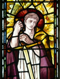 Mortehoe, St. Mary, Heaton Butler & Bayne, Selwyn Image, Archangel St Michael detalje, ca. 1890 af Selwyn Image Selwyn Image