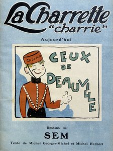 Deauville casino dealer, illustration af Sem til forsiden af månedsmagasinet "" La charrette charrie""" (1922). af Sem