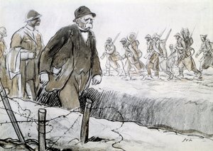 Første Verdenskrig: Portræt af Clemenceau (1841-1929) i et hylster på besøg ved fronten. Tegning af Georges Goursat dit Sem (1863-1934) af Sem
