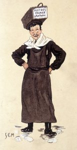 Sælger af østers fra butikken Prunier. Kromolitografi signeret SEM (1863 - 1934).
