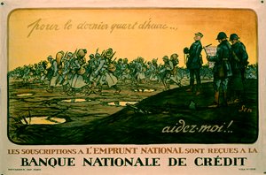Fransk plakat fra 1. verdenskrig, der opfordrer til køb af krigsobligationer, ca. 1914-18