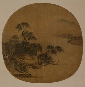 Riverside Retreat, ca. 1250 (blæk og farve på silke) af Sen Xia