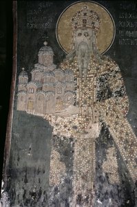 Kong Stephen Uros II Milutin (r.1282-1321) med en model af kirken, 1311-21