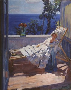 En dame på balkonen, 1916 af Sergei Arsenevich Vinogradov