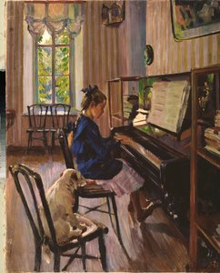 At the Piano - Maleri af Sergei Arsenyevich Vinogradov (1869-1938), olie på lærred