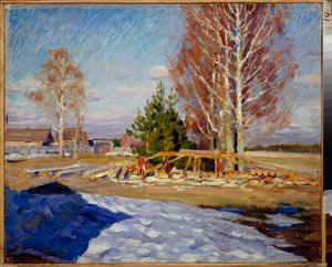 Spring Landscape - Maleri af Sergei Arsenyevich Vinograd (1869-1938), olie på lærred af Sergei Arsenevich Vinogradov