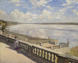 Solskinsdag. En dame ved balustraden, 1908 af Sergei Arsenevich Vinogradov