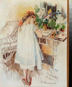 Une petite (A Little One) - Kunstværk af Sergei Arsenyevich Vinogradov (1869-1938), farveblyant på papir af Sergei Arsenevich Vinogradov