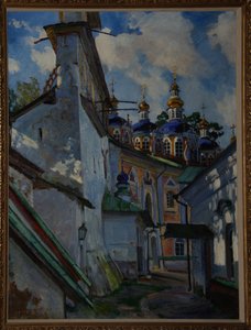 Udsigt over Pskovo-Pechersky-klosteret, 1928 af Sergei Arsenevich Vinogradov