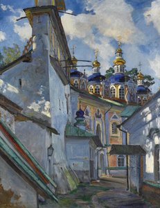 Udsigt over Pskovo-Pechersky-klosteret, 1928 af Sergei Arsenevich Vinogradov