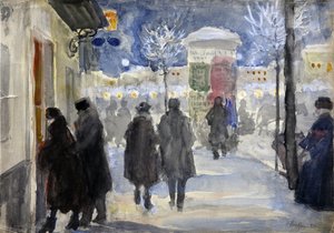 ""Udsigt over en gade i Moskva, Rusland"" (Moscow Street) Akvarel af Sergei Vinogradov (1869-1938) - 1922 - Privat samling af Sergei Arsenevich Vinogradov