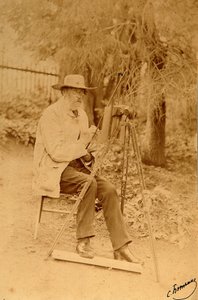 Portræt af digteren Yakov Petrovich Polonsky (Iakov Petrovitch Polonski) (1819-1898) ved staffeliet. Albumin-billede af Sergei Dmitrievich Botkin (1869-1945) af Sergei Dmitrievich Botkin