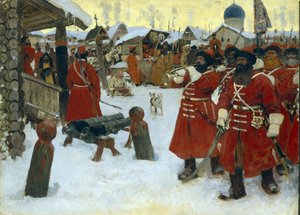 Streltsy-truppen (strelets) - Maleri af Sergei Vasilyevich Ivanov (1864-1910), olie på lærred
