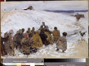 En straffeekspedition. Maleri af Sergei Vasilyevich Ivanov (1864-1910). Olie på pap. Moskva, Statens Tretyakov-galleri.