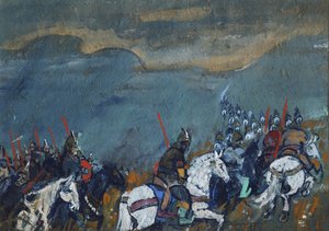 Tsar Dodons hær. Illustration til eventyret Den Gyldne Hane af A. Pushkin