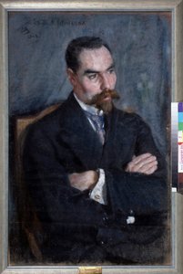 Portrait du poete Valeri Iakovlevitch Brioussov (1873-1924) (Portræt af digteren Valery Bryusov). Oeuvre Sergei Vasilyevich Malyutin (Serguei Malioutine) (1859-1937), pastel på papir