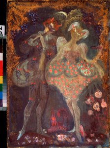 Amor og en faun. Værk af Sergei Yurievich Sudeykin (Serge Soudeikine) (1882-1946), tempera på pap. Russisk kunst, begyndelsen af ​​det 20. århundrede. Statens Kunstmuseum for Republikken Tatarstan, Kazan (Rusland). af Sergei Yurevich Sudeikin